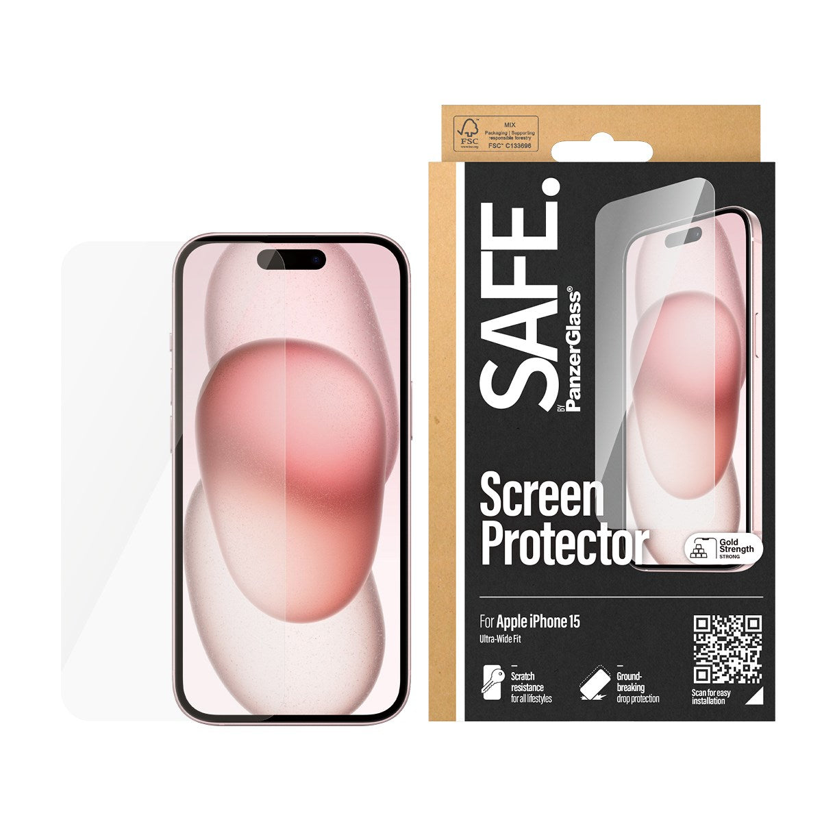 SAFE. by PanzerGlass® Screen Protector iPhone 15 | Ultra-Wide Fit